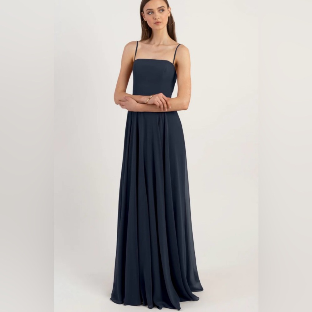 JENNY YOO COLLECTION Elegant Navy Blue Spaghetti Strap Dress